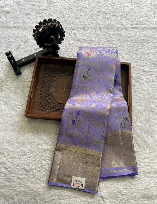 Kanjivaram Bridal Silk Saree Lilac colored complemented with a Zari border. - Sampradaya Designer Studio