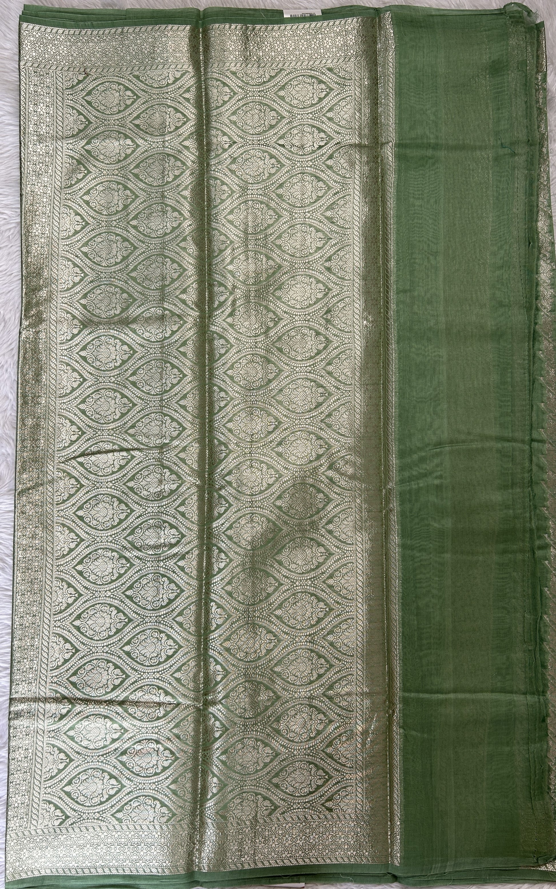 Maheshwari Chanderi Cotton Saree Green Colored Complemented with a Zari Border. - Sampradaya Designer Studio