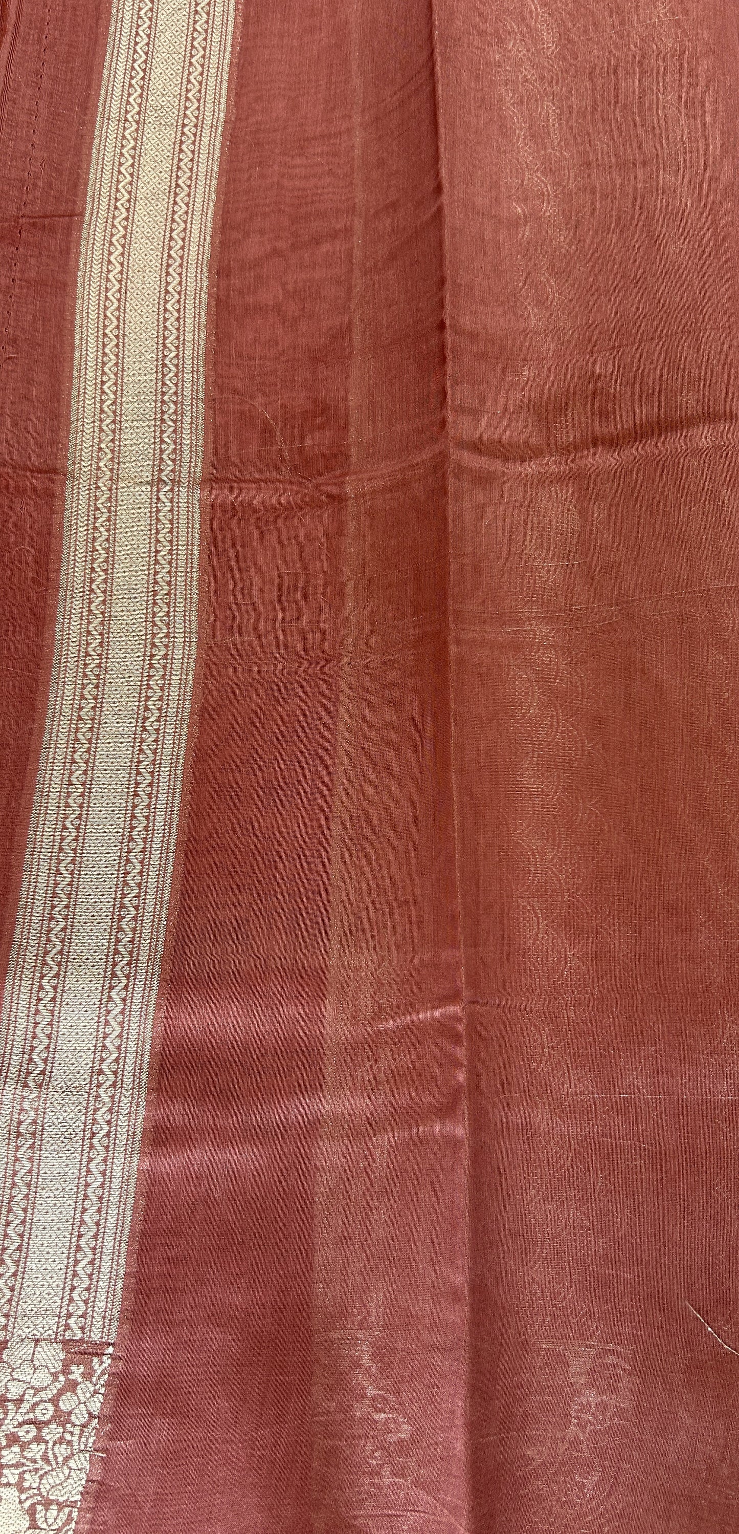 Maheshwari Chanderi Cotton Saree Onion Pink Colored Complemented with a Zari Border. - Sampradaya Designer Studio