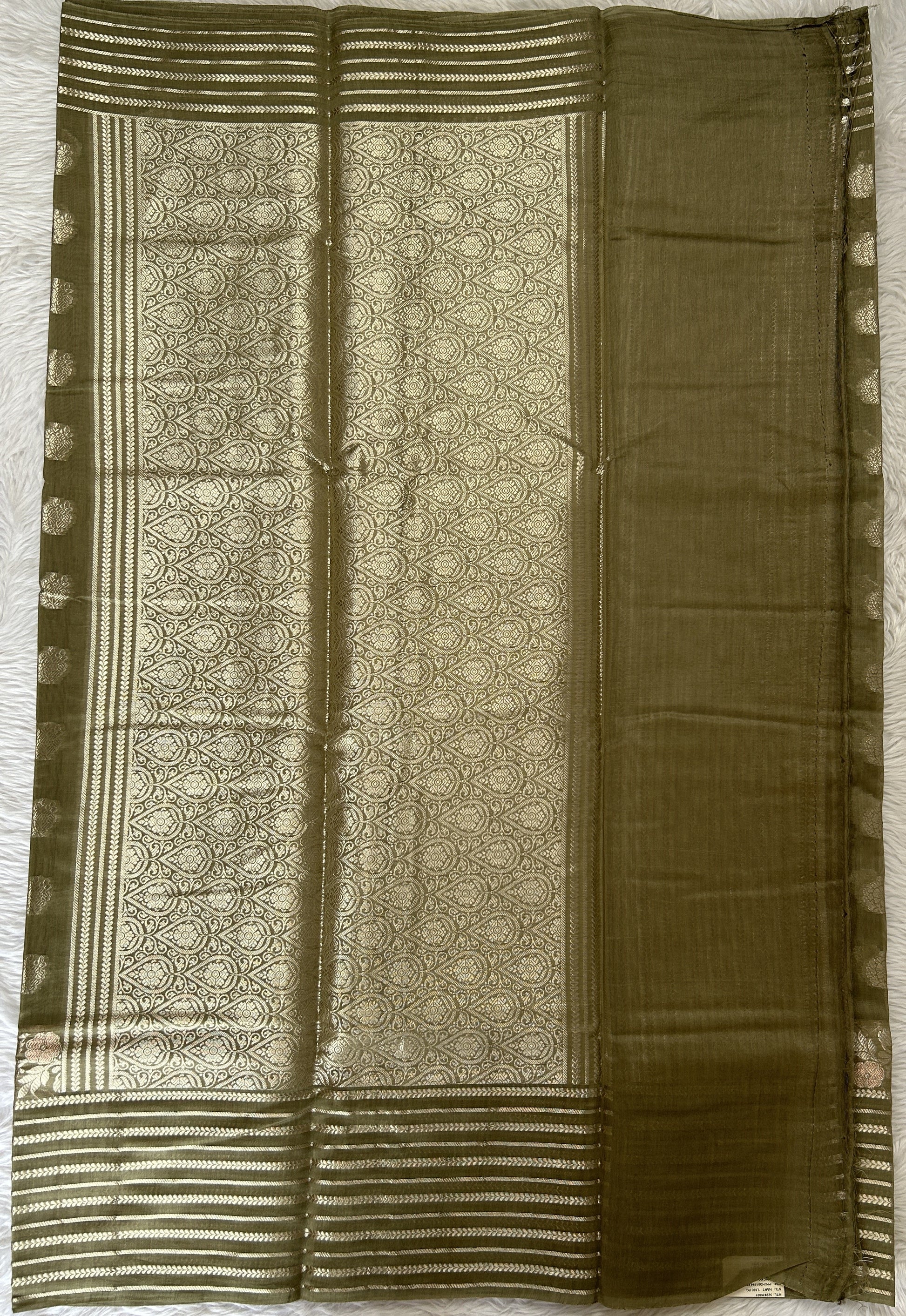 Maheshwari Chanderi Cotton Saree Olive Green Colored Complemented with a Zari Border. - Sampradaya Designer Studio