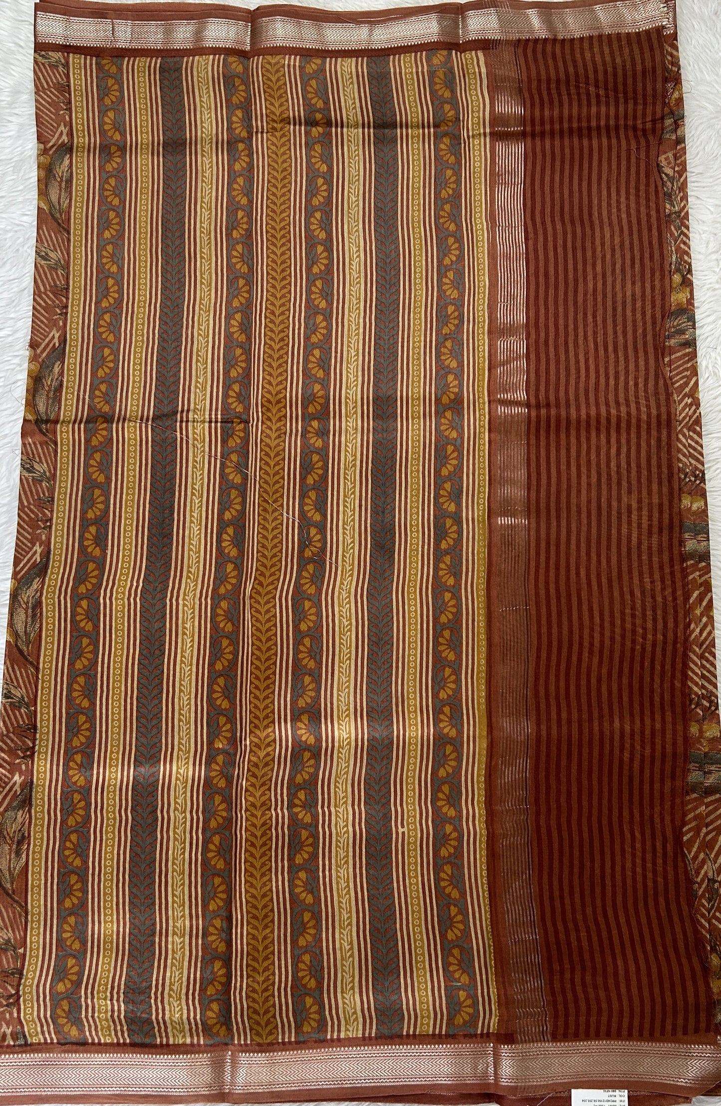 Maheshwari Chanderi Cotton Saree Chocolate Brown Colored Complemented with a Zari Border. - Sampradaya Designer Studio