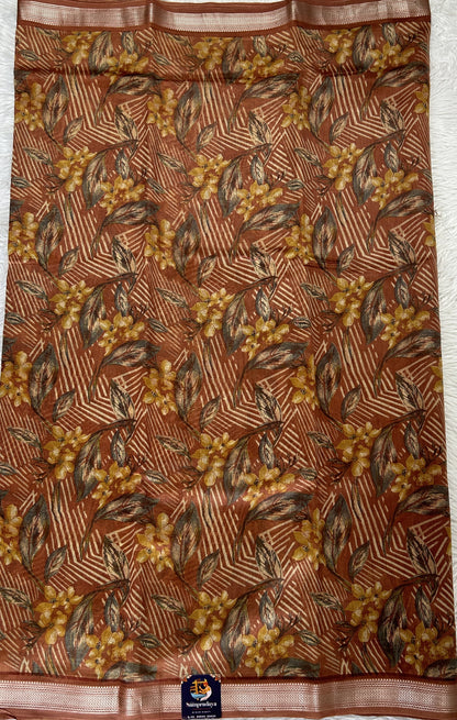 Maheshwari Chanderi Cotton Saree Chocolate Brown Colored Complemented with a Zari Border. - Sampradaya Designer Studio