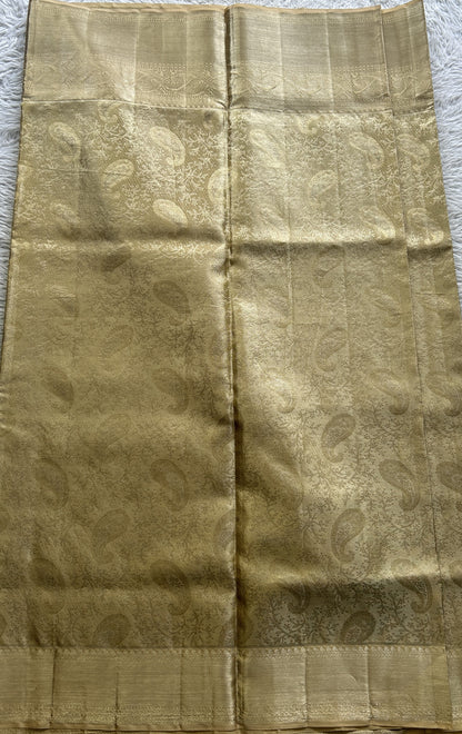 Kanjivaram Bridal Silk Saree Light Gold colored complemented with a Zari border. - Sampradaya Designer Studio