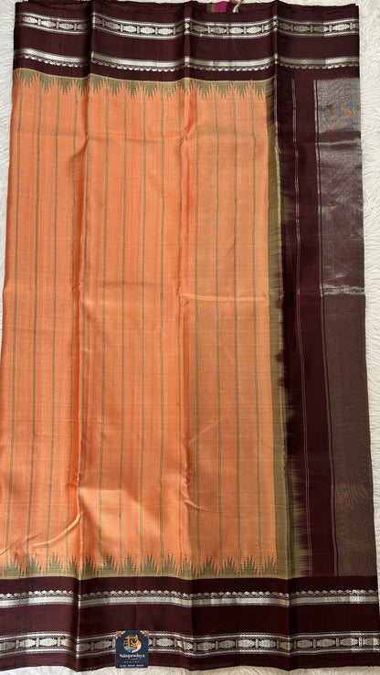 Gadwal Silk Saree Orange Colored Complemented With a Brown Color Kanchi Gap Border - Sampradaya Designer Studio