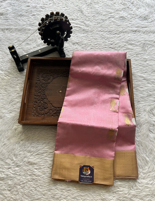 Chanderi Silk Saree Light Pink color complemented with a Gold Zari border - Sampradaya Designer Studio