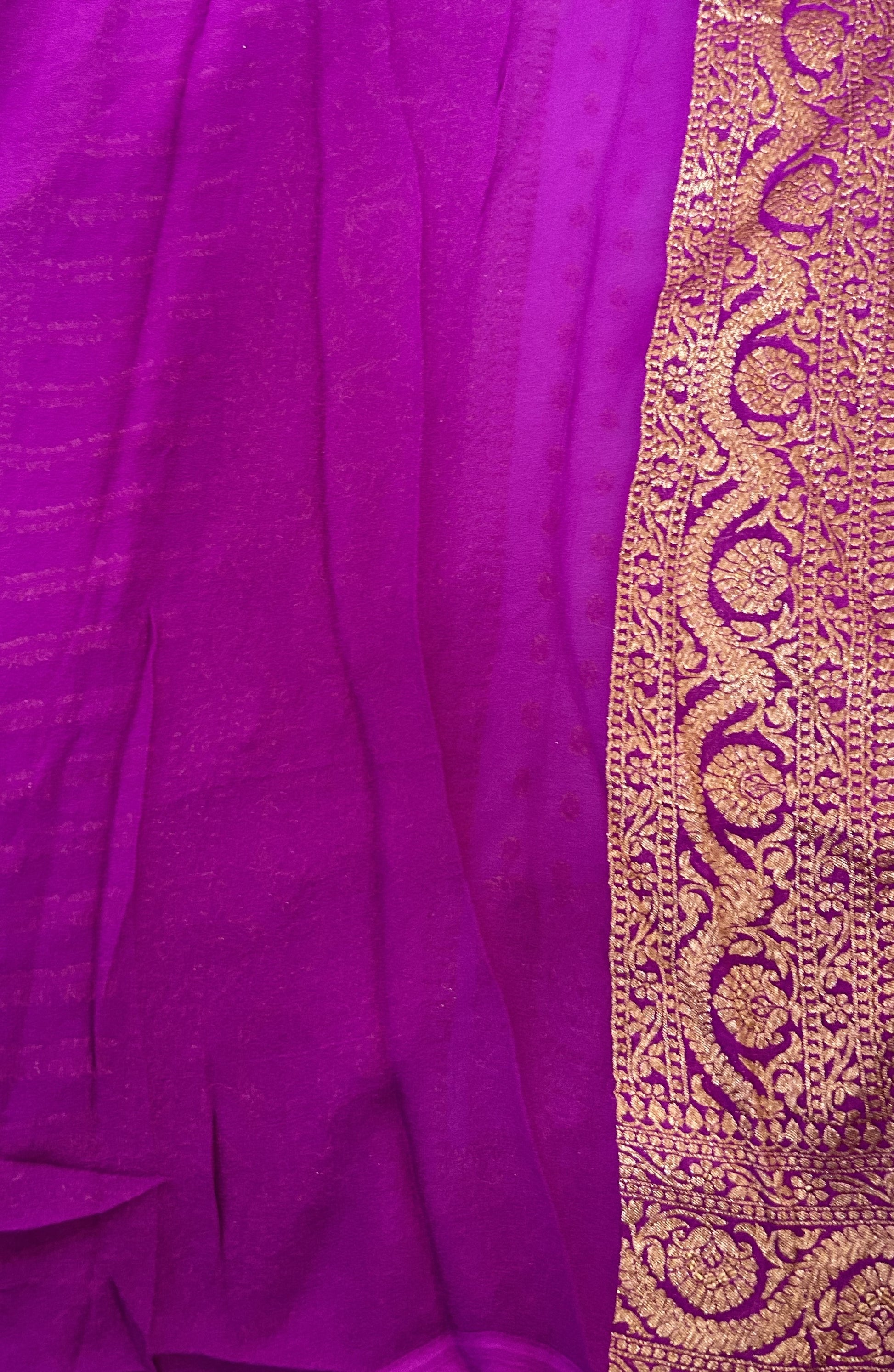 Banarasi Georgette Saree Lavender Colored Complemented with a Violet Zari border. - Sampradaya Designer Studio