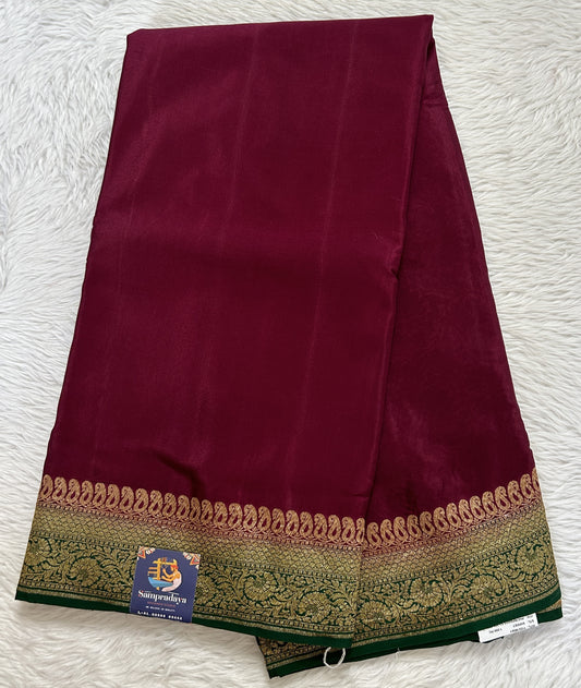 Banarasi Georgette Saree Deep Purple Colored Complemented with a Green Color Zari border. - Sampradaya Designer Studio