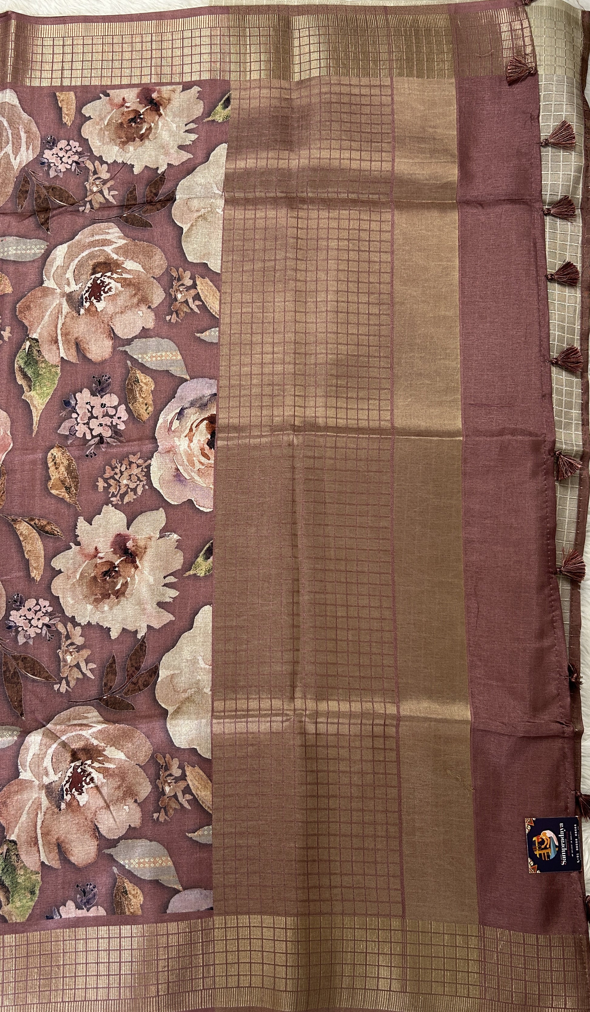 Semi Tussar Tissue Designer Saree Mauve colored Saree complemented with a Zari Border. - Sampradaya Designer Studio