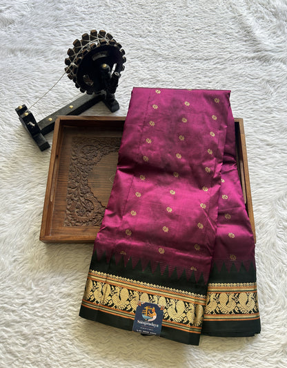 Narayanpet Silk Saree Dark Pink Colored Complemented with a Zari Border. - Sampradaya Designer Studio