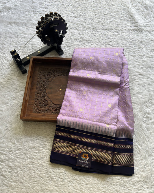 Narayanpet Silk Checks Saree Lilac Colored Complemented with a Zari Border. - Sampradaya Designer Studio