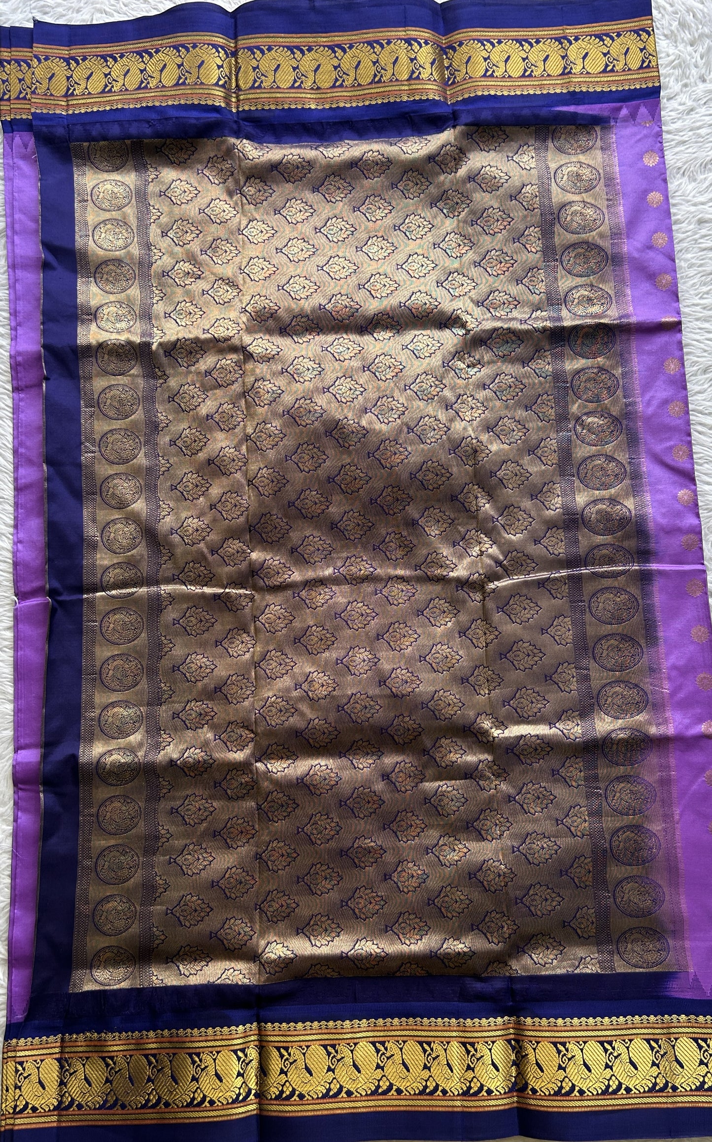 Narayanpet Silk Saree Lavender Colored Complemented with a Zari Border. - Sampradaya Designer Studio