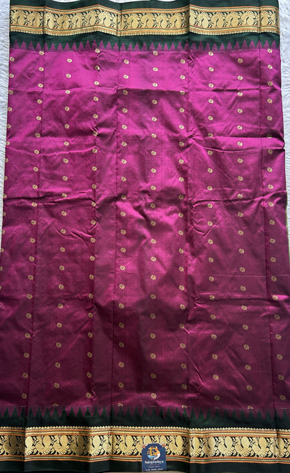 Narayanpet Silk Saree Dark Pink Colored Complemented with a Zari Border. - Sampradaya Designer Studio