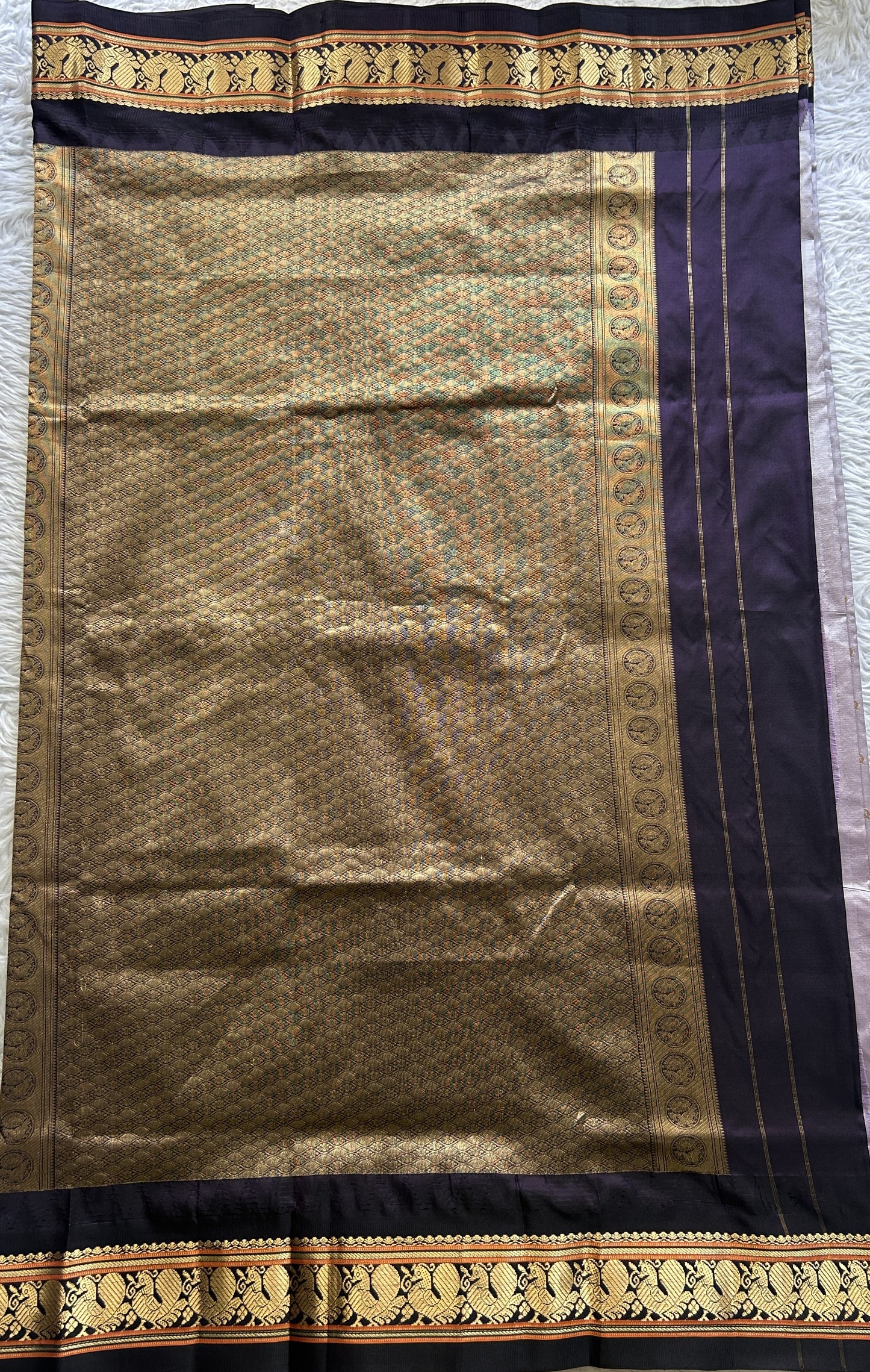 Narayanpet Silk Saree Gray Colored Complemented with a Zari Border. - Sampradaya Designer Studio