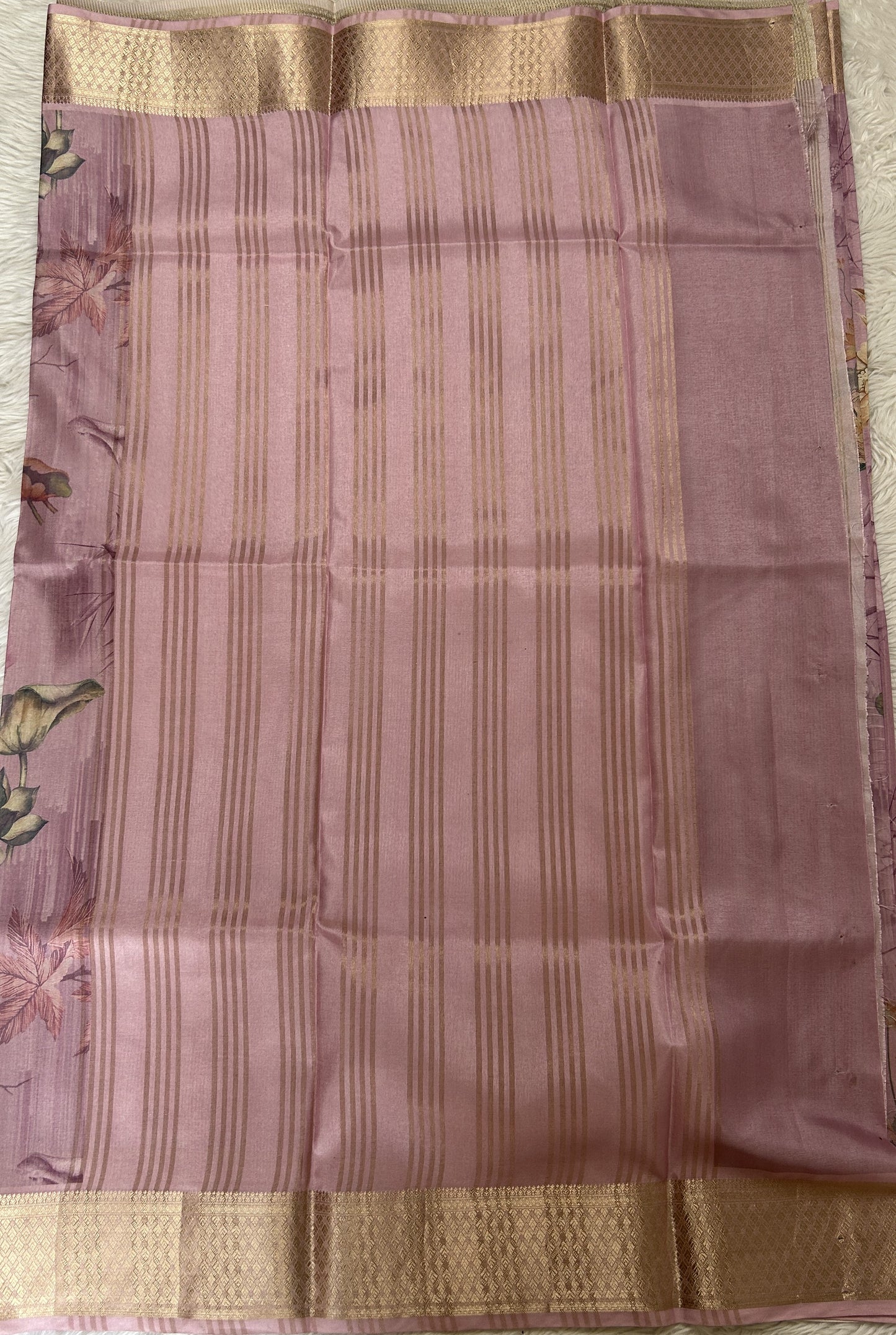 Banarasi Soft Silk Saree Lilac Colored Complemented with a Zari Border. - Sampradaya Designer Studio