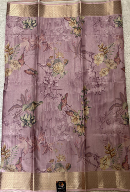 Banarasi Soft Silk Saree Lilac Colored Complemented with a Zari Border. - Sampradaya Designer Studio