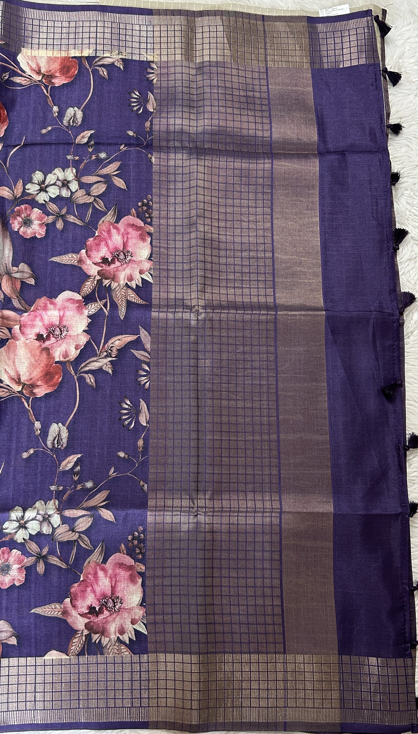 Semi Tussar Tissue Designer Saree Violet colored complemented with a Zari Border. - Sampradaya Designer Studio