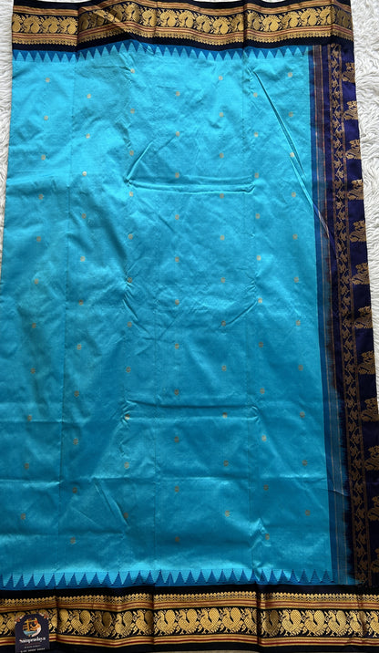 Narayanpet Silk Saree Sky Blue Colored Complemented with a Navy Blue Zari Border.