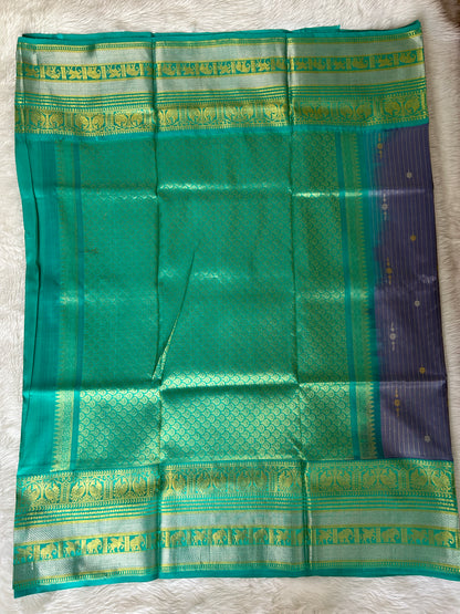 Venkatagiri Pattu Saree Ash Blue Colored Complemented With a Pattu Sea Blue Color Border - Sampradaya Designer Studio