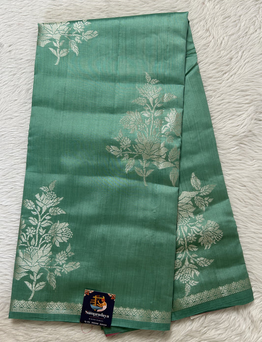 Banarasi Chiniya Silk Saree Sea Blue Colored Complemented with a Zari Border. - Sampradaya Designer Studio