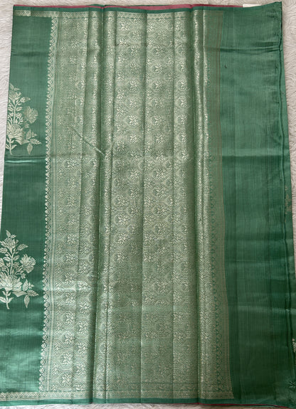 Banarasi Chiniya Silk Saree Sea Blue Colored Complemented with a Zari Border. - Sampradaya Designer Studio