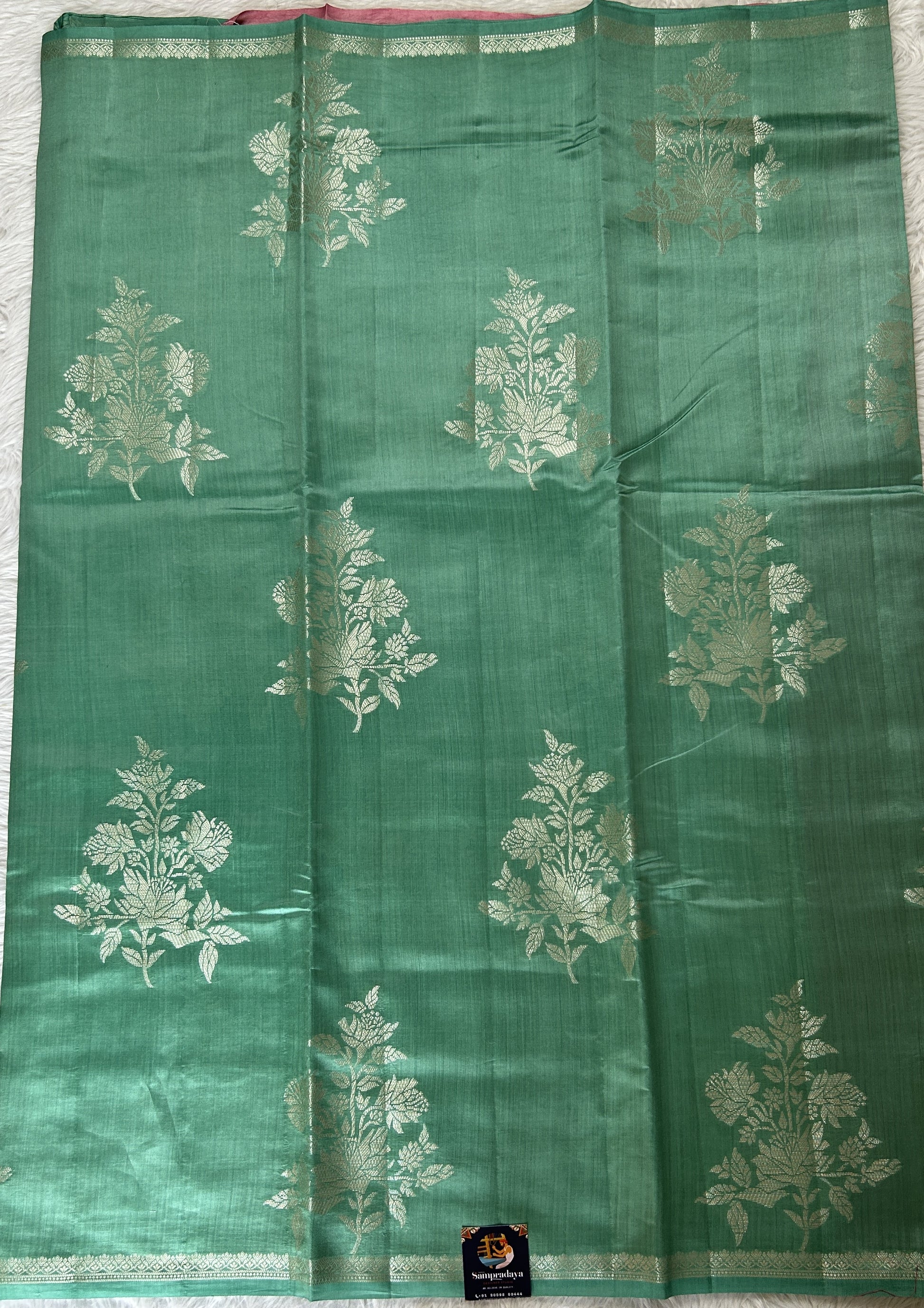 Banarasi Chiniya Silk Saree Sea Blue Colored Complemented with a Zari Border. - Sampradaya Designer Studio