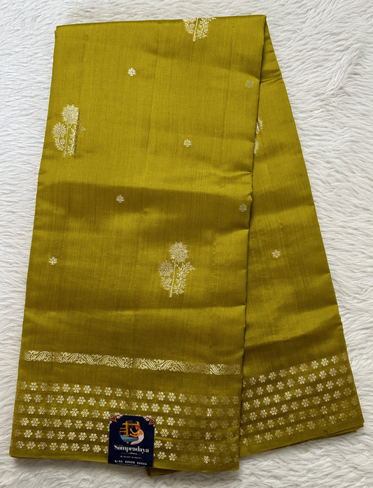 Banarasi Chiniya Silk Saree Mustard Yellow Colored Complemented with a Zari Border. - Sampradaya Designer Studio