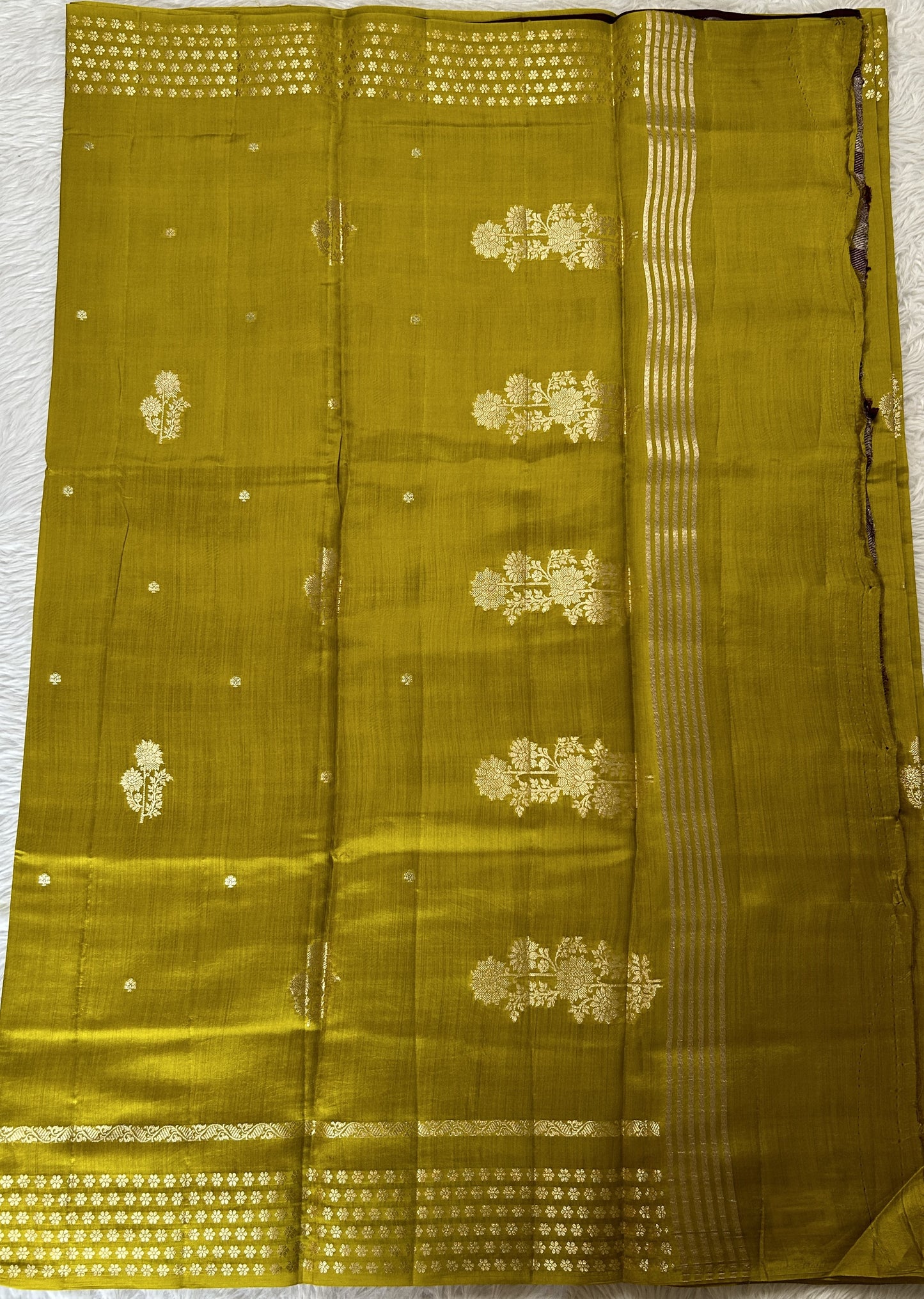 Banarasi Chiniya Silk Saree Mustard Yellow Colored Complemented with a Zari Border. - Sampradaya Designer Studio