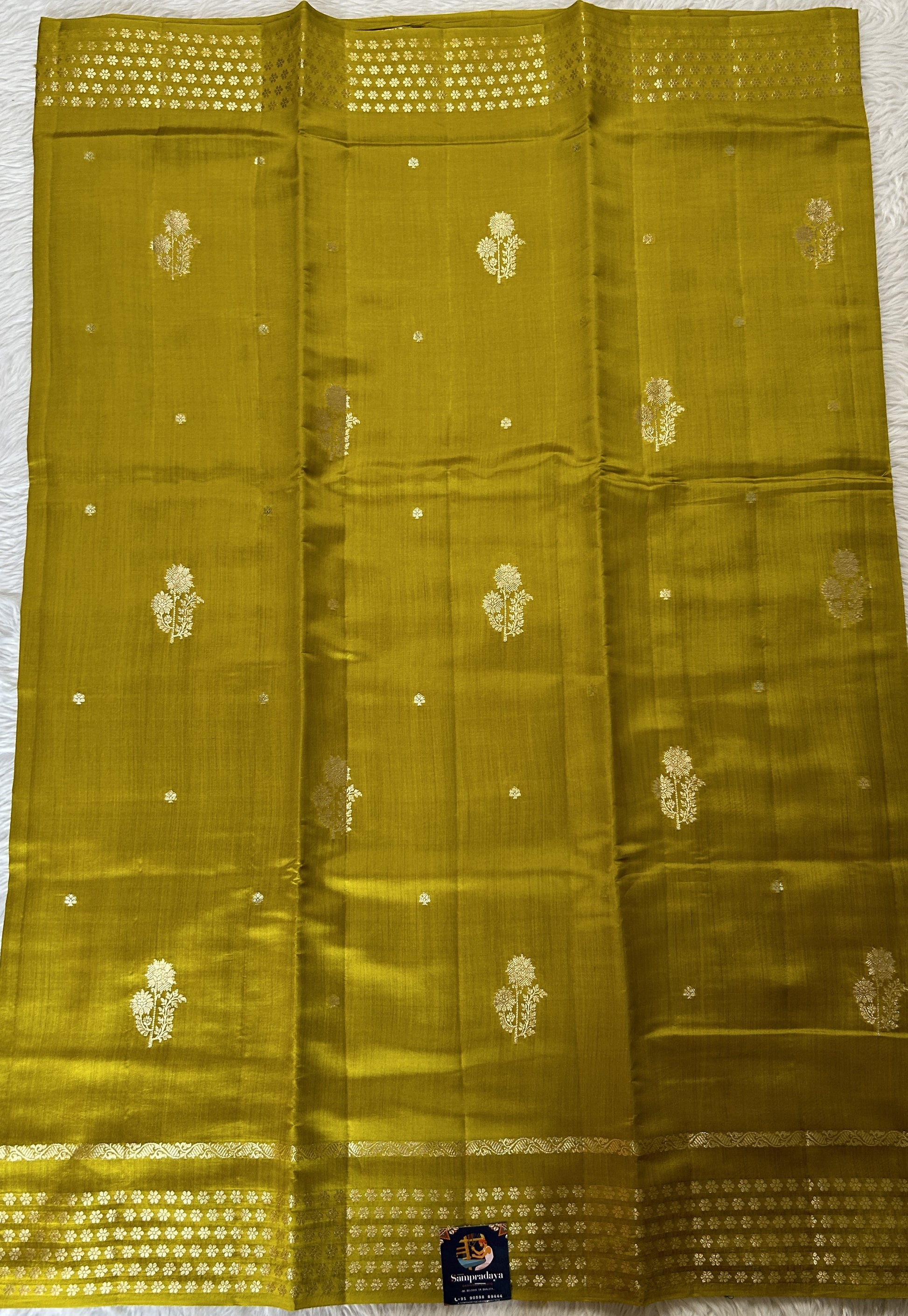 Banarasi Chiniya Silk Saree Mustard Yellow Colored Complemented with a Zari Border. - Sampradaya Designer Studio