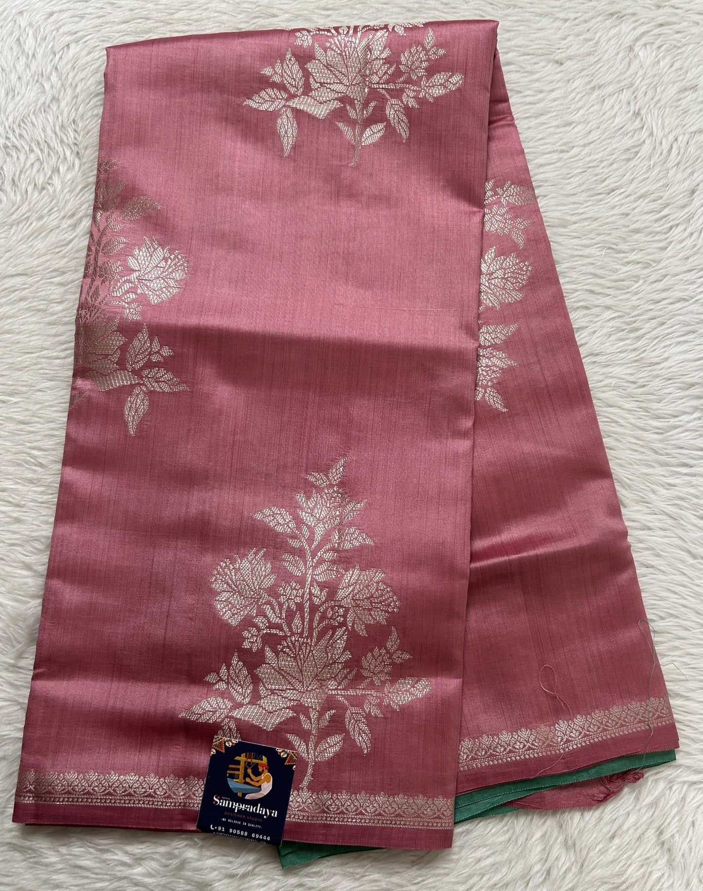 Banarasi Chiniya Silk Saree Light Pink Colored Complemented with a Zari Border. - Sampradaya Designer Studio