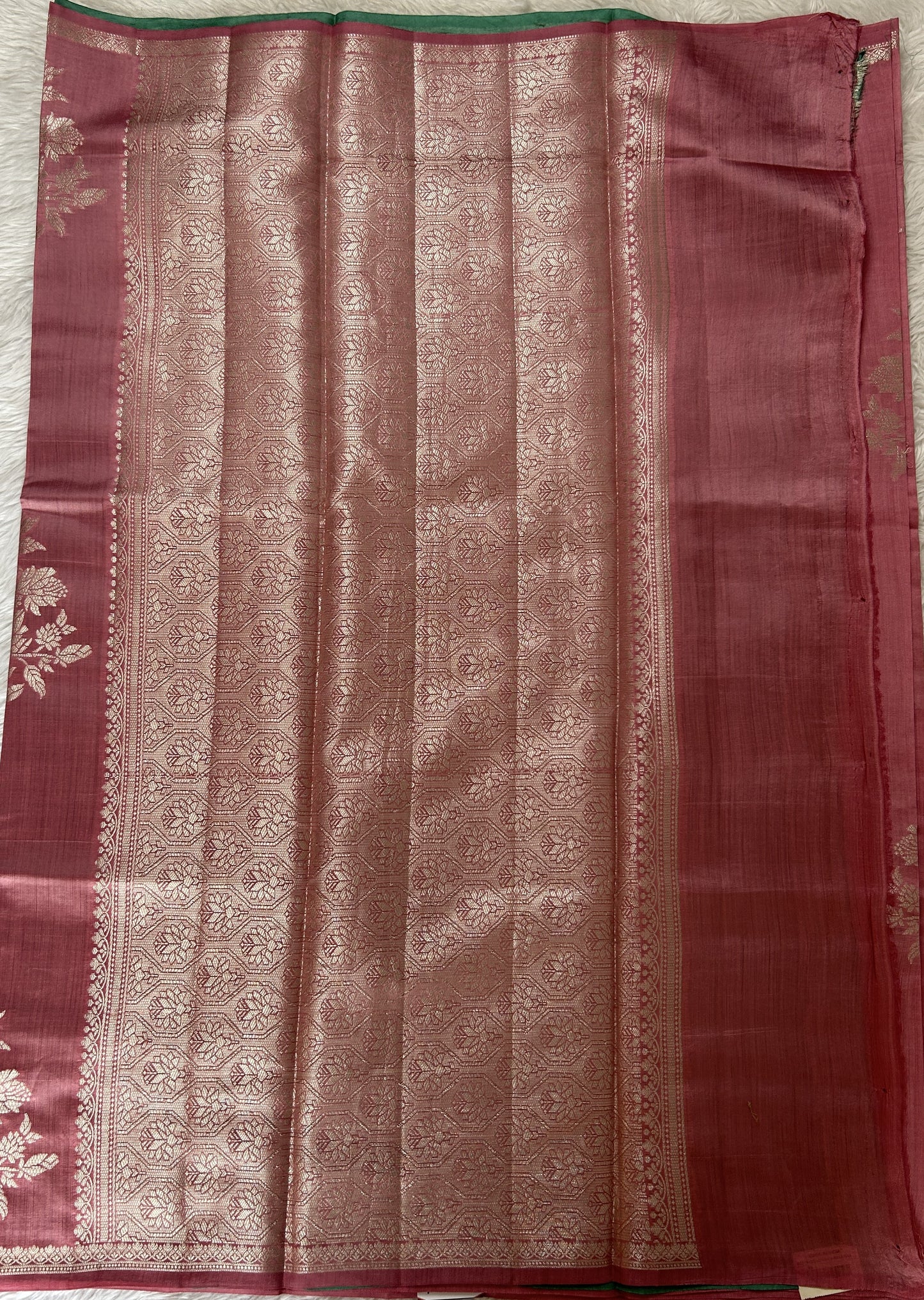 Banarasi Chiniya Silk Saree Light Pink Colored Complemented with a Zari Border. - Sampradaya Designer Studio