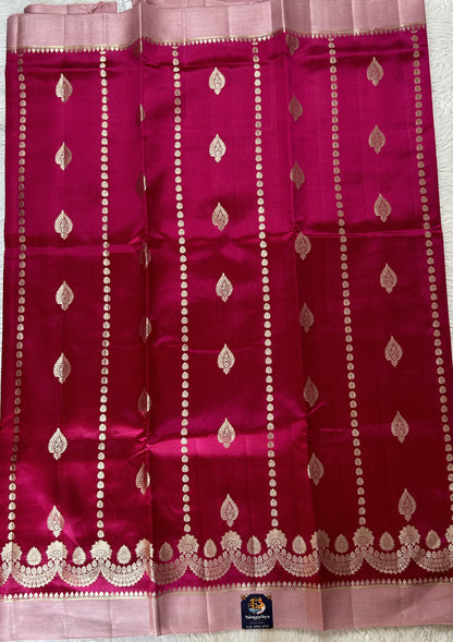 Banarasi Chiniya Silk Saree Pink Colored Complemented with a Baby Pink Plain Border. - Sampradaya Designer Studio