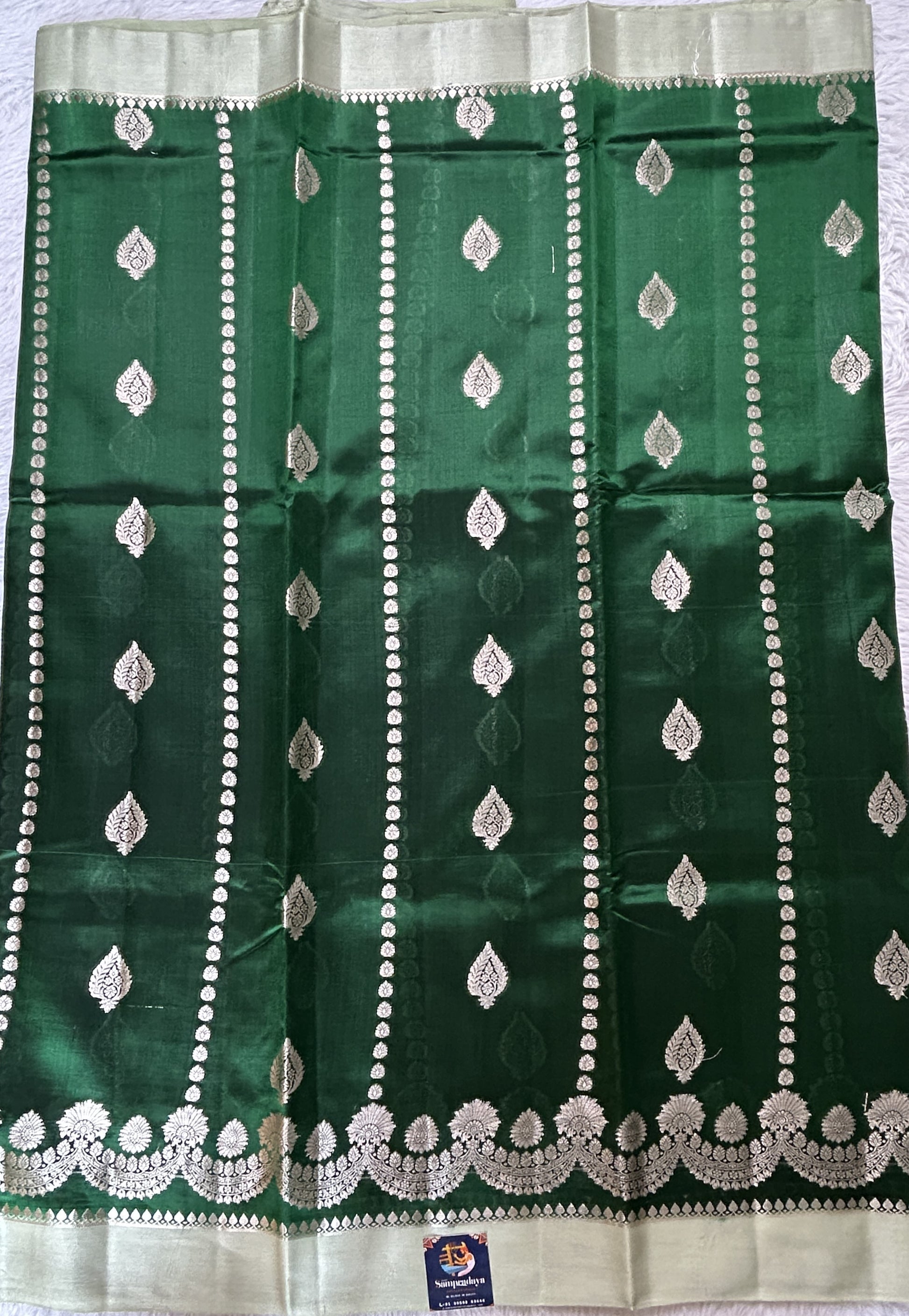 Banarasi Chiniya Silk Saree Green Colored Complemented with a Pista Green Plain Border. - Sampradaya Designer Studio