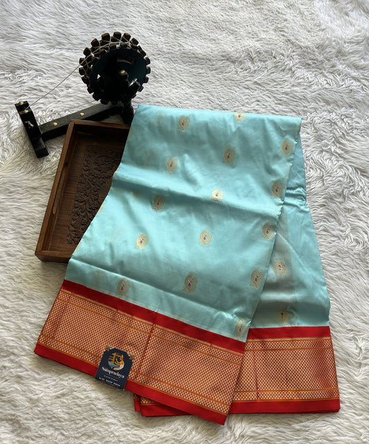 Narayanpet Silk Saree Sky Blue Colored Complemented with a Zari Border.