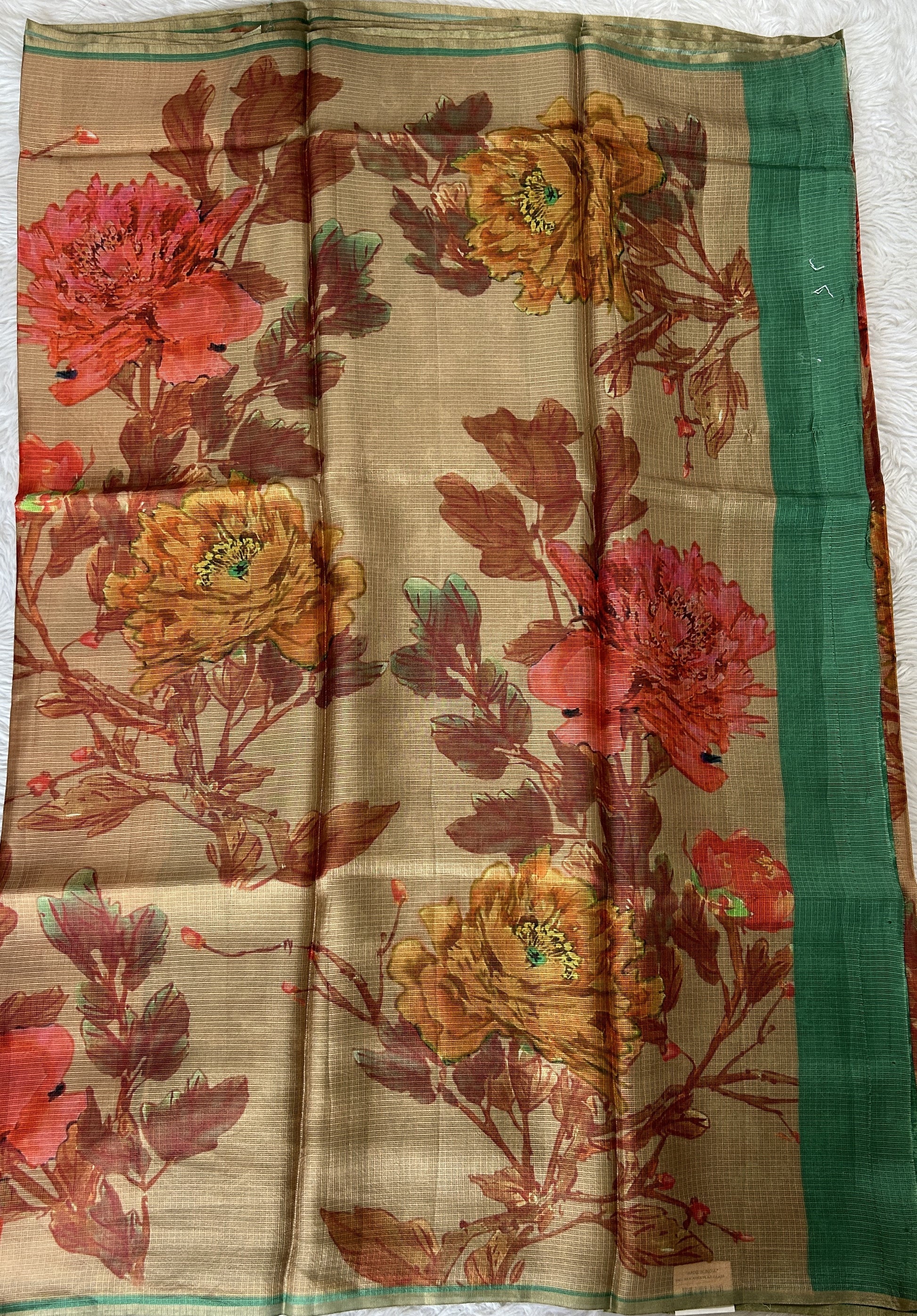 Silk kota Saree Beige colored Complemented with a Borderless Saree. - Sampradaya Designer Studio