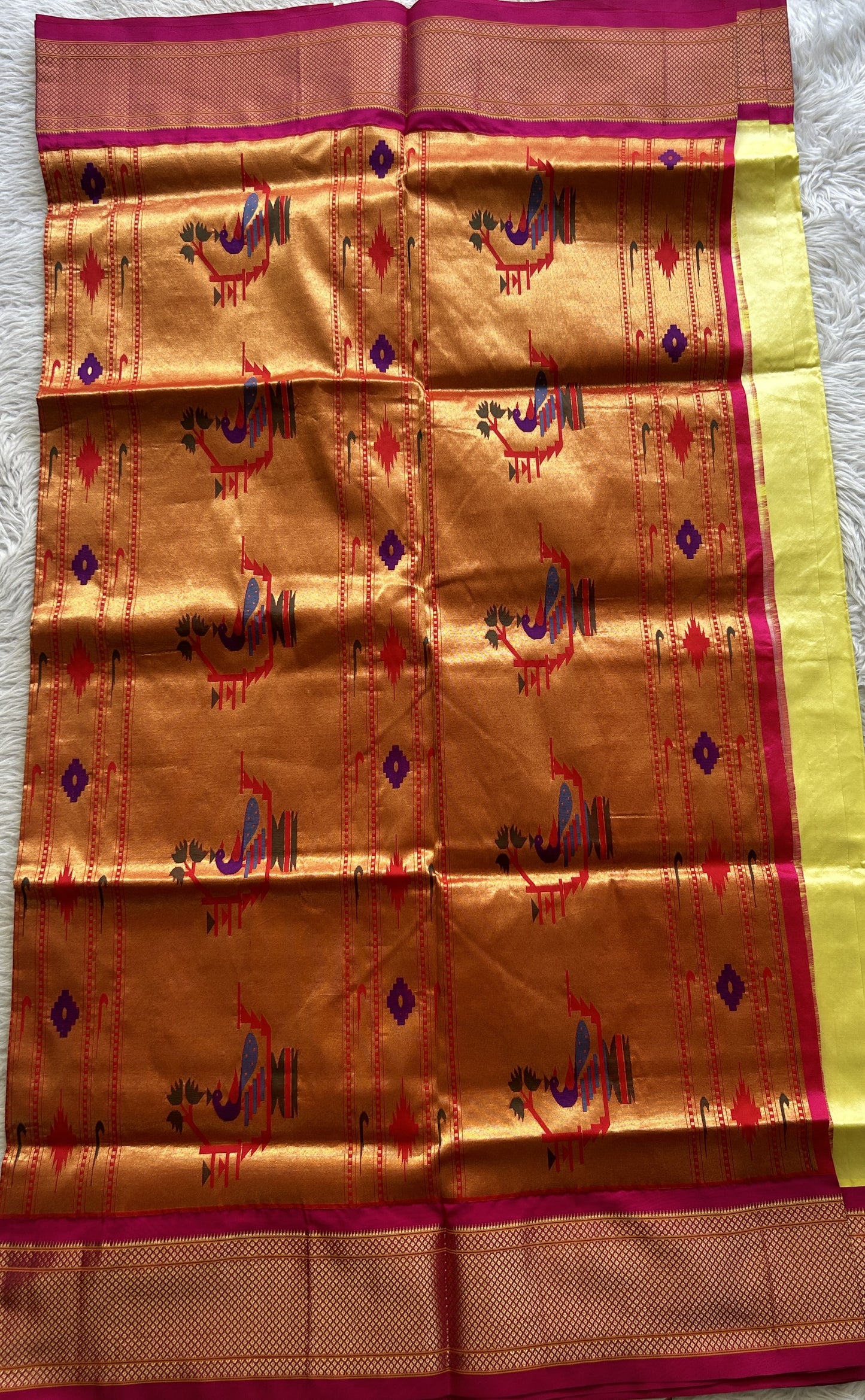 Narayanpet Silk Saree Lemon Yellow Colored Complemented with a Zari Border.