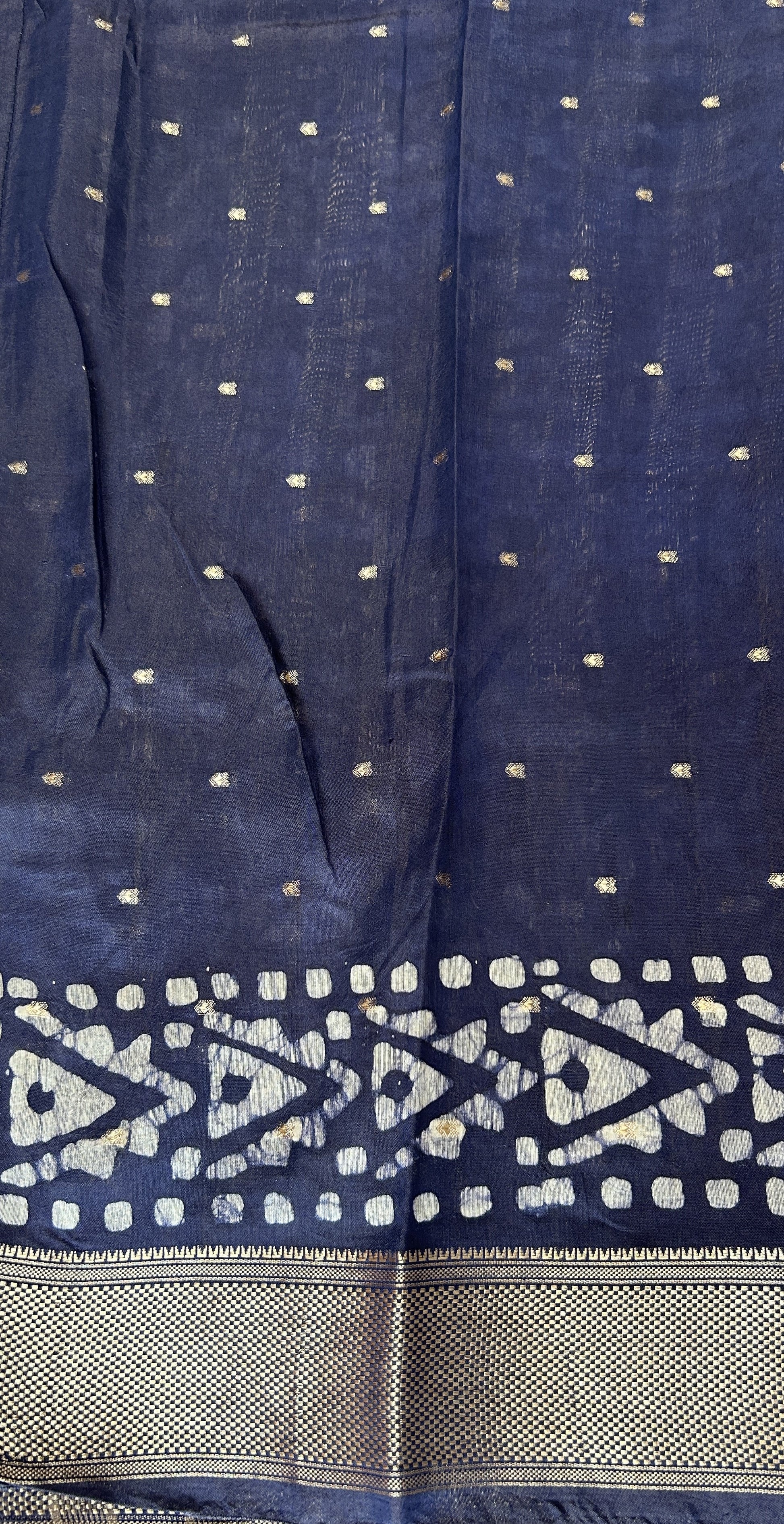 Banarasi Cotton Saree Ink Blue Colored Complemented with a Zari Border. - Sampradaya Designer Studio