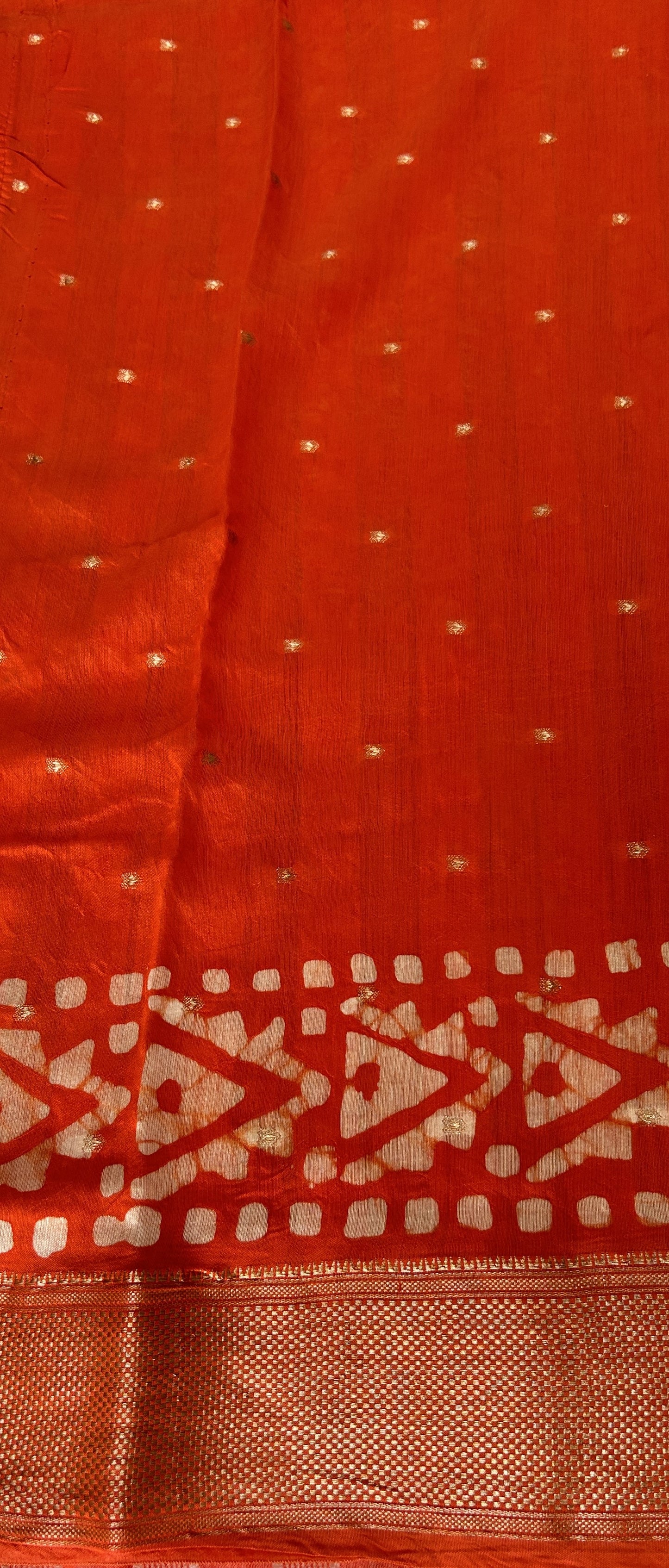 Banarasi Cotton Saree Orange Colored Complemented with a Zari Border. - Sampradaya Designer Studio