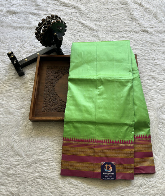 Narayanpet Silk Saree Light Parrot Green Colored Complemented with a Zari Border.