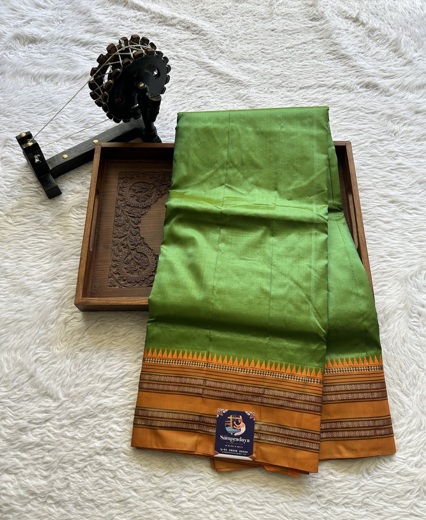 Narayanpet Silk Saree Dark Olive Green Colored Complemented with a Zari Border.