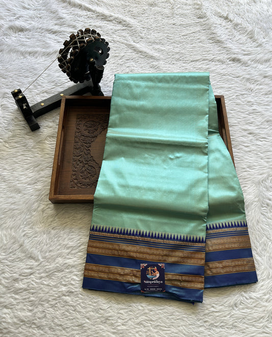 Narayanpet Silk Saree Sea Blue Colored Complemented with a Zari Border.