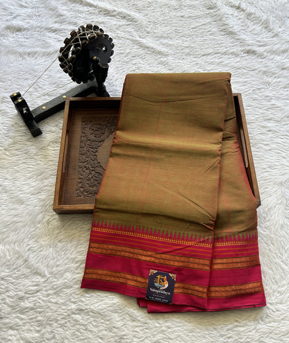 Narayanpet Cotton Saree Dual Shade Colored Complemented with a Thread Border.