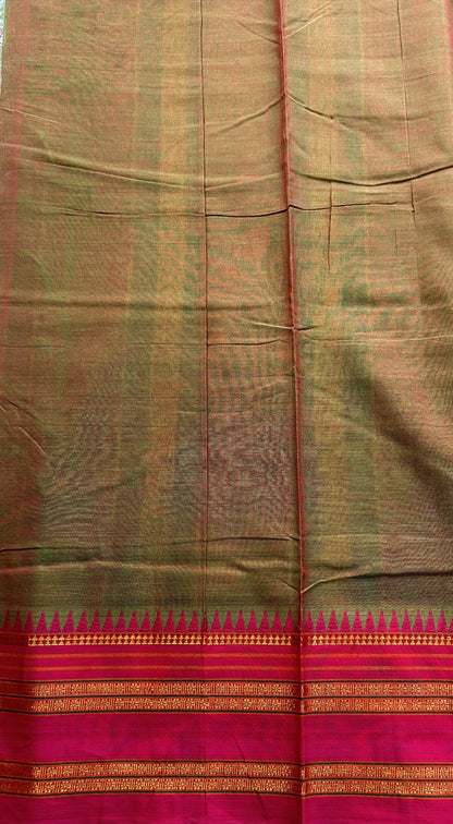 Narayanpet Cotton Saree Dual Shade Colored Complemented with a Thread Border.