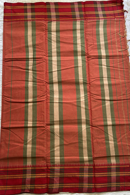 Narayanpet Cotton Saree Rust Colored Complemented with a Thread Border.