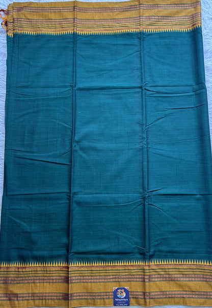 Narayanpet Cotton Saree Dark Green Colored Complemented with a Thread Border.