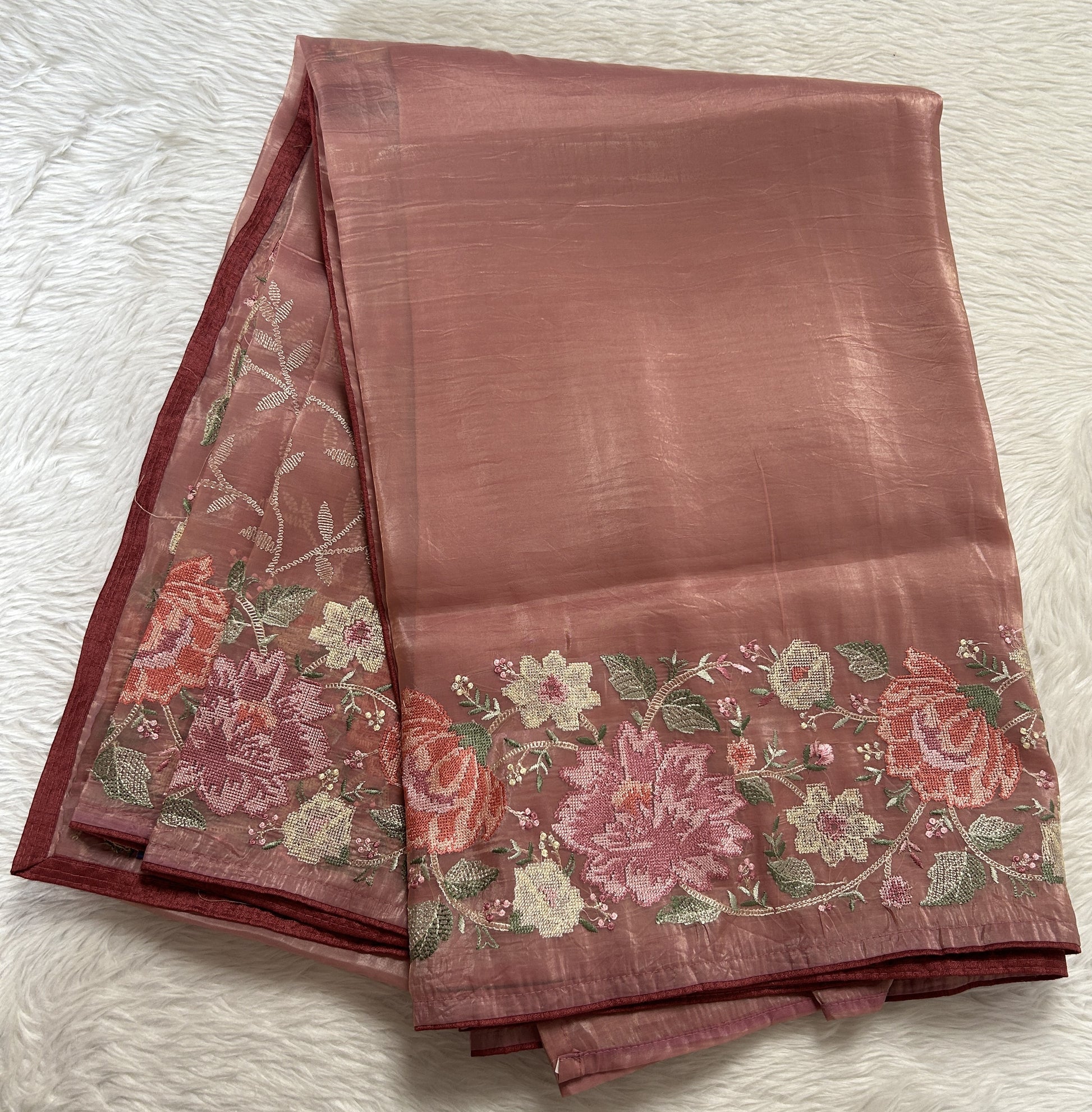 Inox Silk Saree Pink Colored Complemented with a Cutwork Border. - Sampradaya Designer Studio