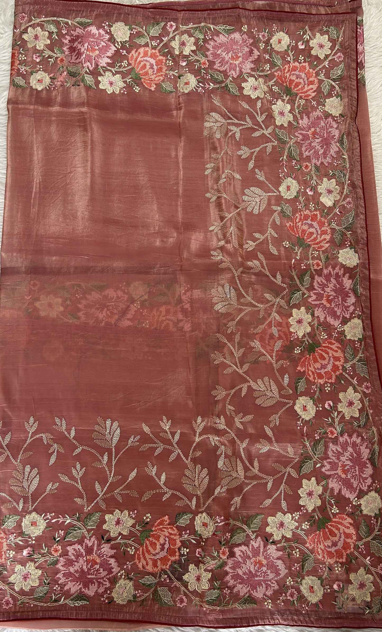 Inox Silk Saree Pink Colored Complemented with a Cutwork Border. - Sampradaya Designer Studio