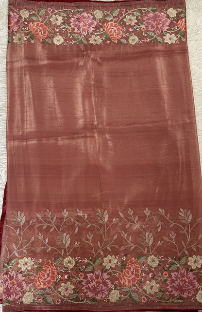 Inox Silk Saree Pink Colored Complemented with a Cutwork Border. - Sampradaya Designer Studio