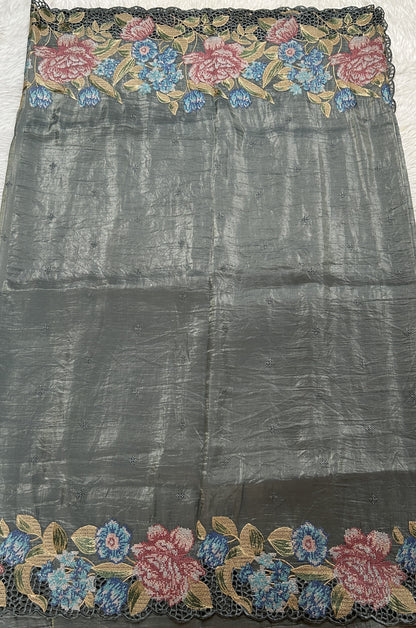 Inox Silk Saree Gray Colored Complemented with a Cutwork Border. - Sampradaya Designer Studio