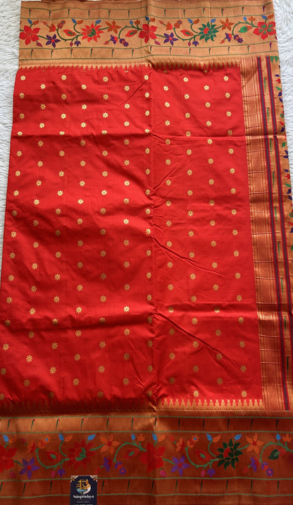 Narayanpet Silk Saree Red Colored Complemented with a Paithani Border.