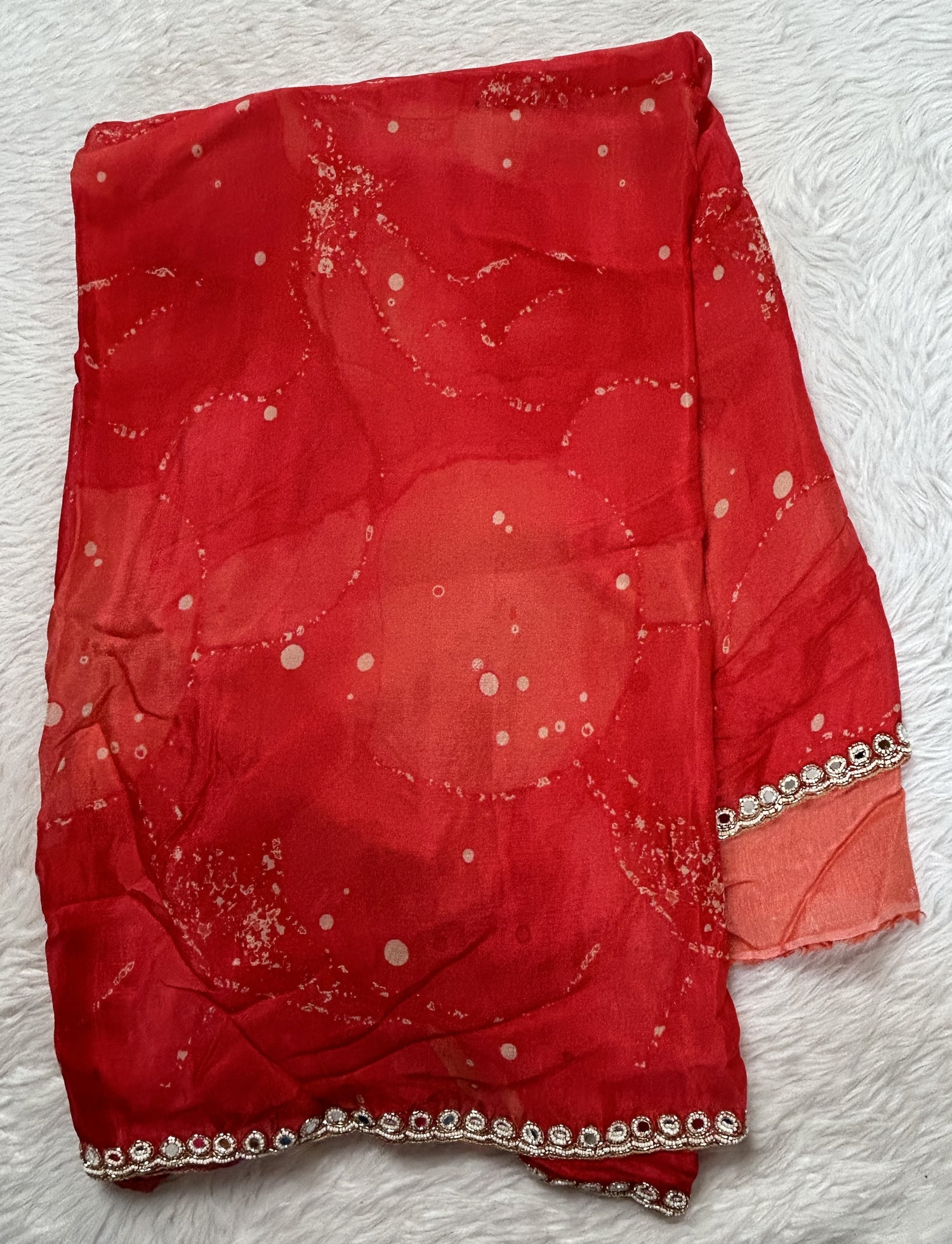 Chiffon Designer Saree Red Color complemented with a Hand Embroidery Border. - Sampradaya Designer Studio